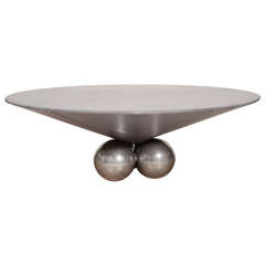 MId Century  Leather Wrapped Coffee Table w/ Silvered Bronze Base