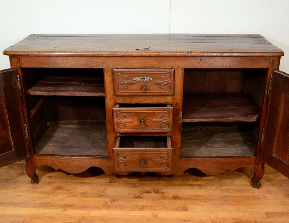 Antique French Oak Sideboard with Three Drawers and Two Cabinets 2