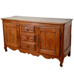Antique French Oak Sideboard with Three Drawers and Two Cabinets