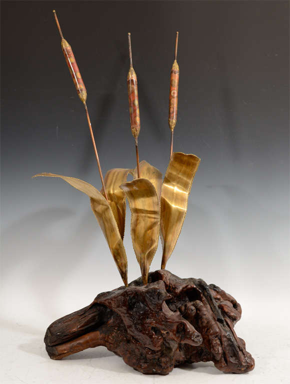 Vintage Brass Cat Tail Sculpture on Root Base