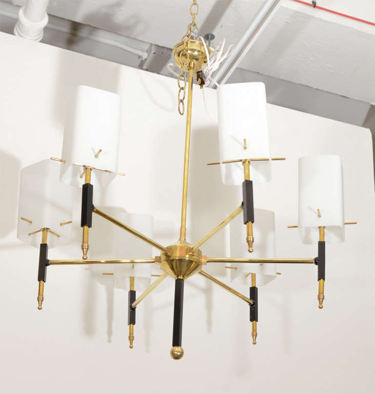 Mid Century SixArm Stilnovo Chandelier w/ Frosted Glass Shades at 1stDibs