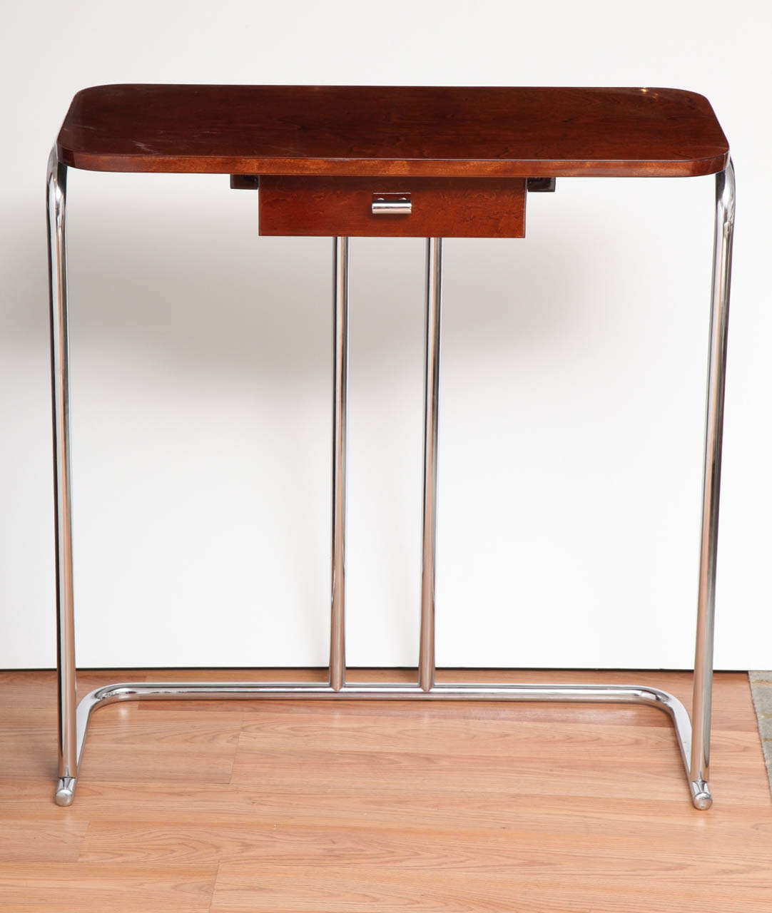 Art Deco Chrome Console table in maple by Howell