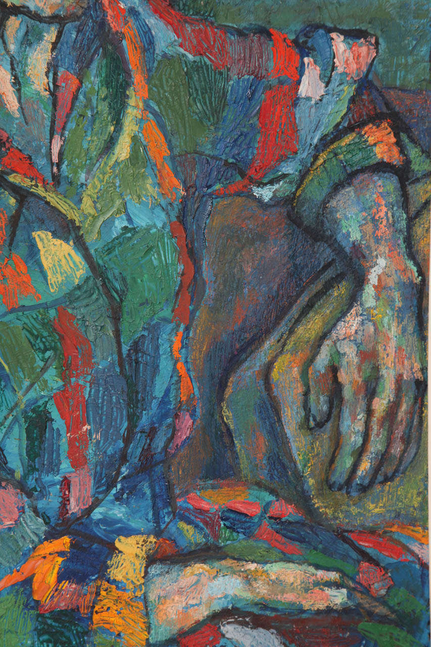 Pintura de mediados de siglo Retrato de una dama Arte moderno de mediados de siglo, Firmado, C 1950 Estadounidense en venta