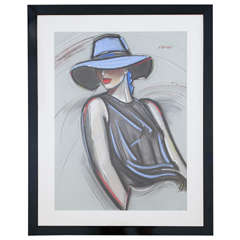 "La Femme au Chapeau" Pastel by S. Gisclard