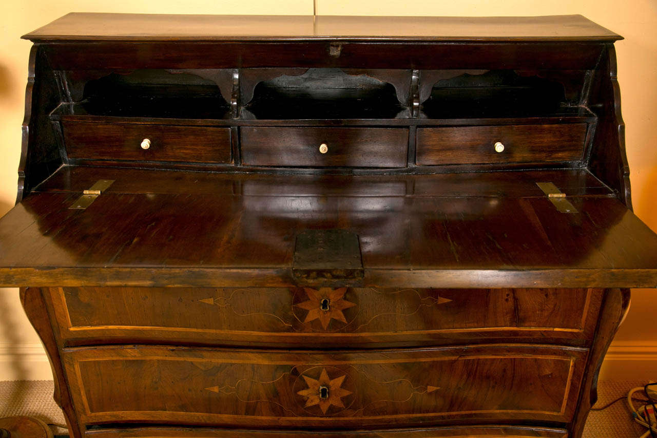 18th Century and Earlier Italian Marquetry Inlaid Walnut Slant Top Desk For Sale