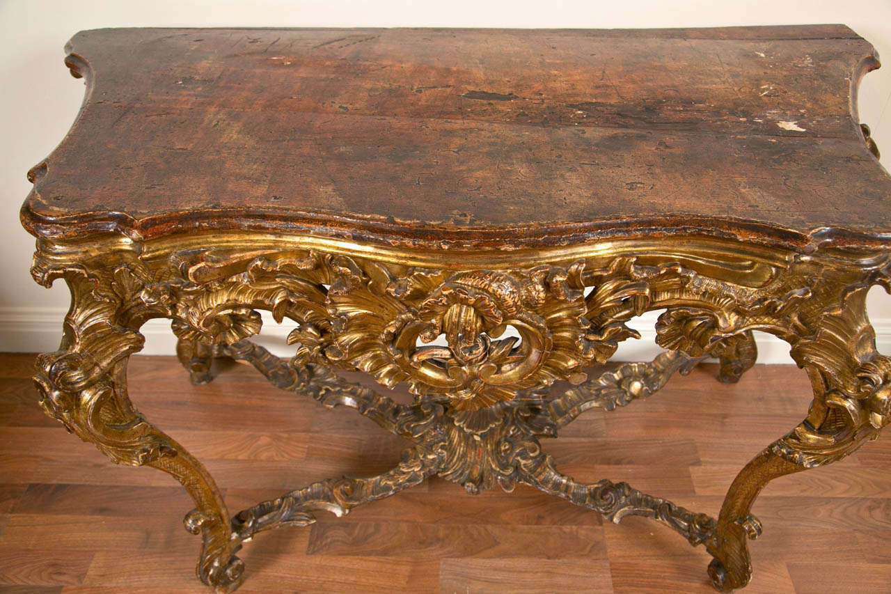 18th Century and Earlier A Good Italian Baroque Giltwood Console Table
