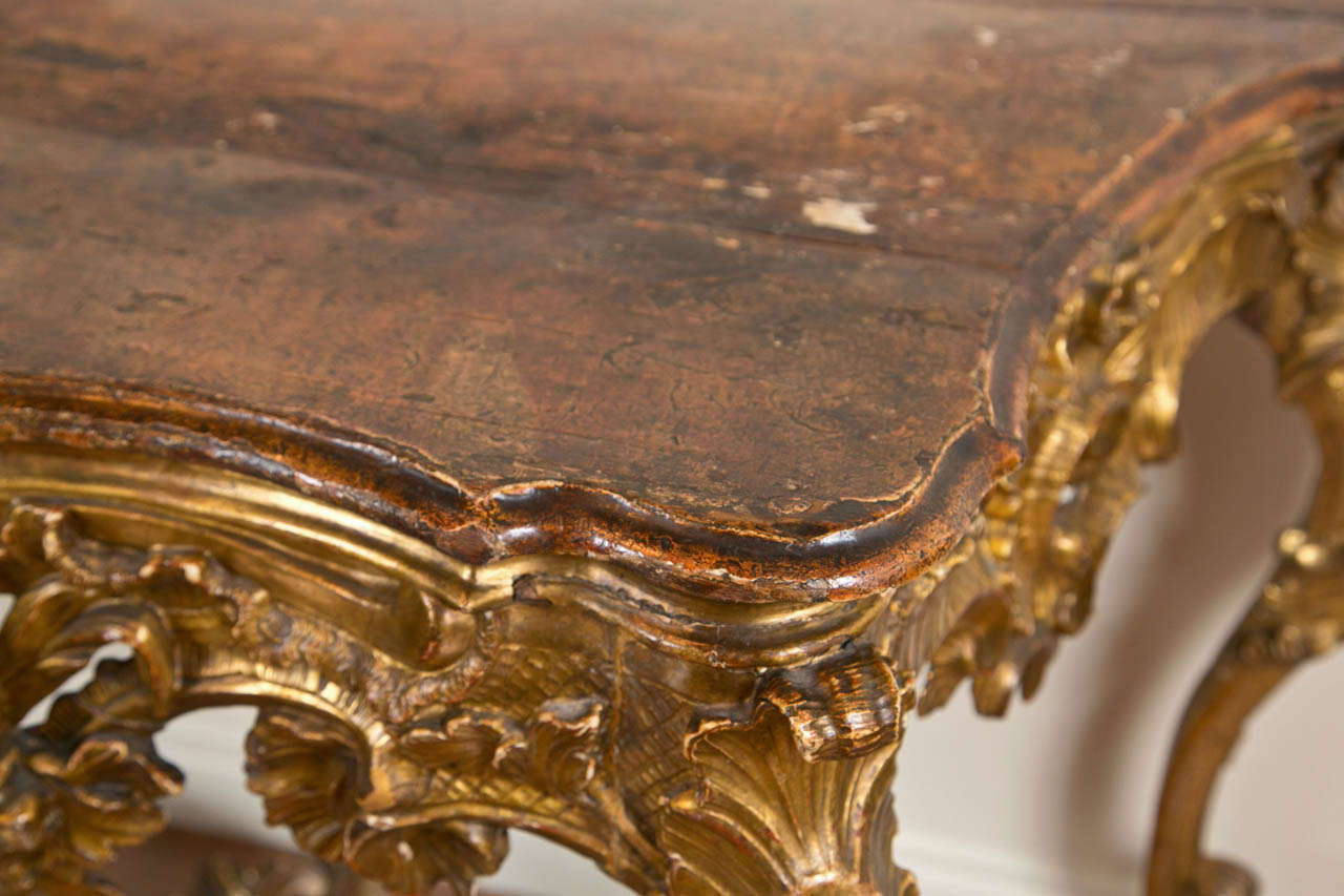A Good Italian Baroque Giltwood Console Table 1
