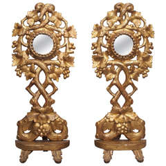 Pair of Tall Giltwood Reliquaries with Mirrors
