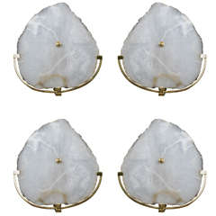 Set of Four Alabaster and Brass Wall Sconces