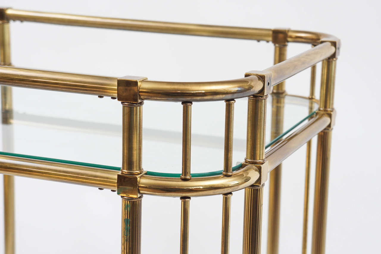 Mid-Century Brass and Glass Bar Cart In Excellent Condition In Sheffield, MA