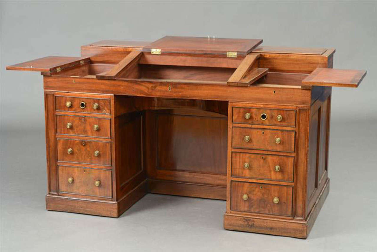 Period Regency Mahogany Mechanical Gentleman's Desk For Sale 1