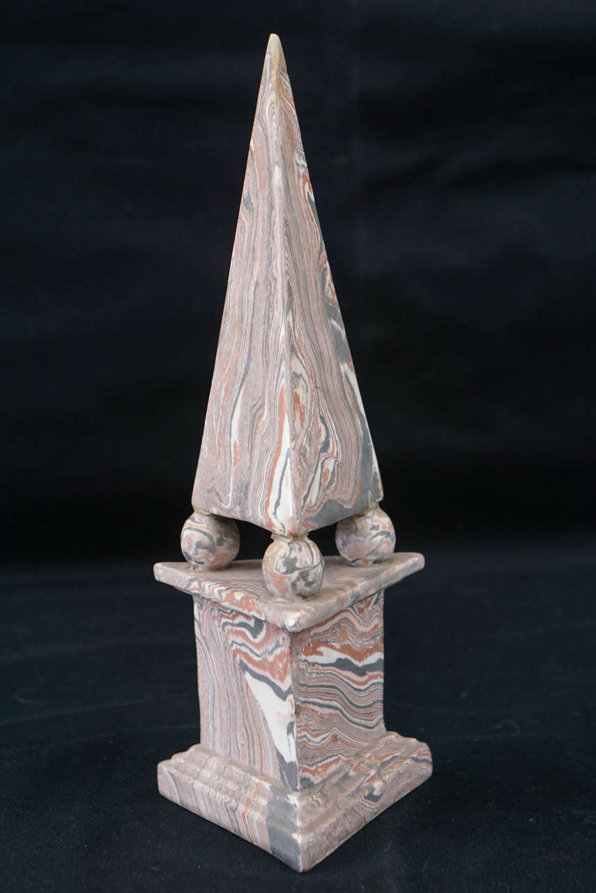 Neoclassical Revival Pair Marbleized Terra Cotta Italian Obelisks For Sale