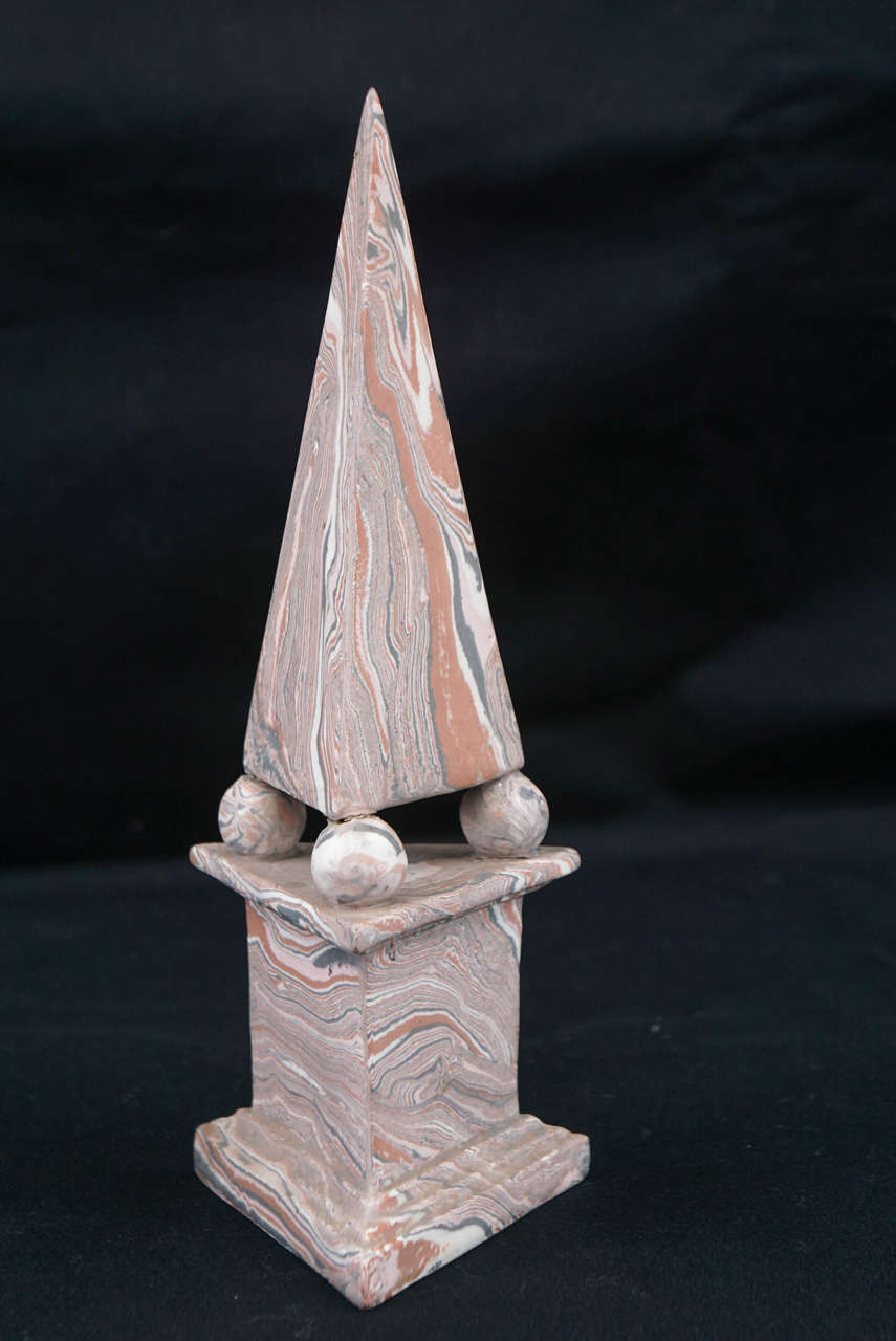 Glazed Pair Marbleized Terra Cotta Italian Obelisks For Sale