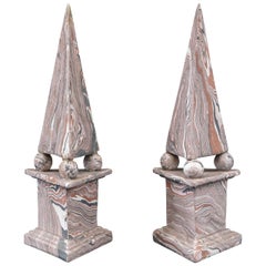 Pair Marbleized Terra Cotta Italian Obelisks