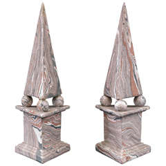 Pair Marbleized Terra Cotta Italian Obelisks 11
