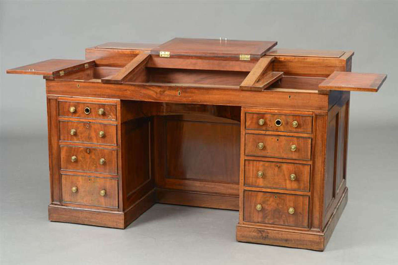 Very Fine Period Regency Mahogany Mechanical Gentleman's Desk For Sale