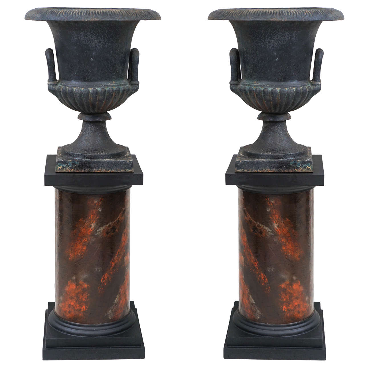 Wonderful pair of Large 19th Cent English Cast Iron Urns at 1stDibs