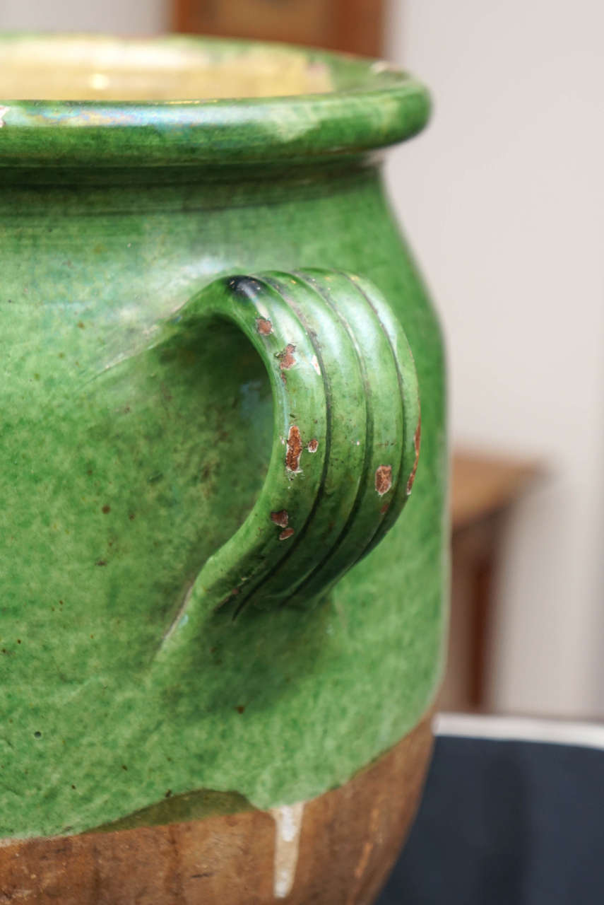 Late 19th Century French Green Glazed Confit Jar