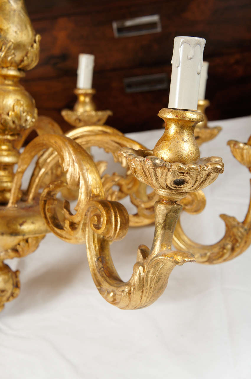 20th Century Italian Gilted Carved Wood Chandelier