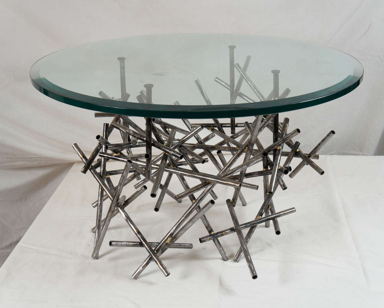 Original Custom Sculptural Coffee Table, in Textured Steel, by Lou Blass
