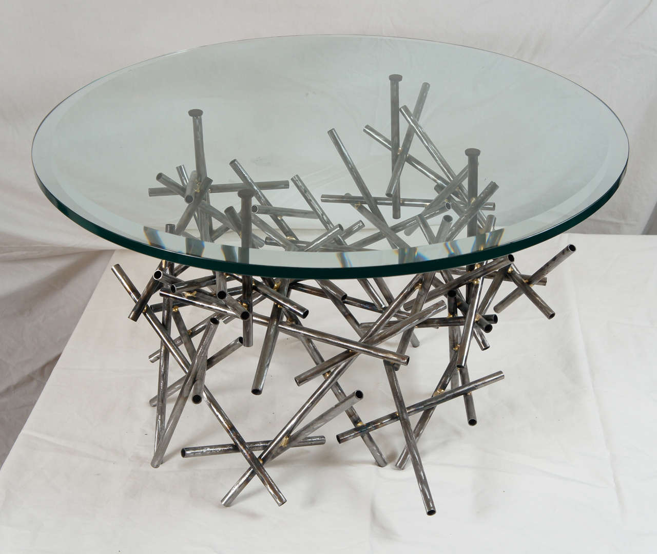 Original Custom Sculptural Coffee Table, in Textured Steel, by Lou Blass For Sale at 1stdibs