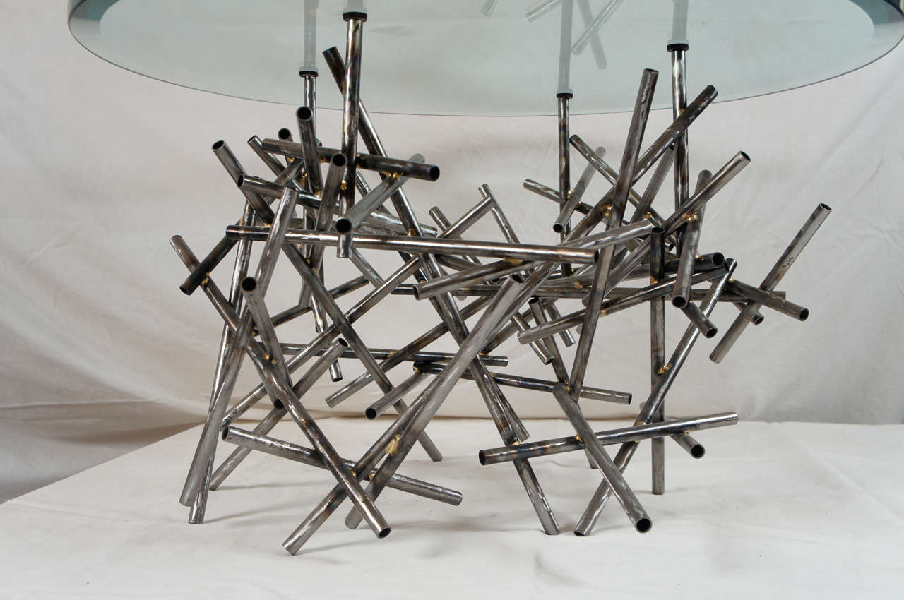 Original Custom Sculptural Coffee Table, in Textured Steel, by Lou Blass For Sale at 1stdibs
