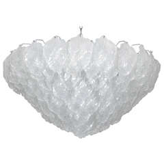 Italian Murano Semi-Opaque White Glass Leaf Chandelier 42" Diameter