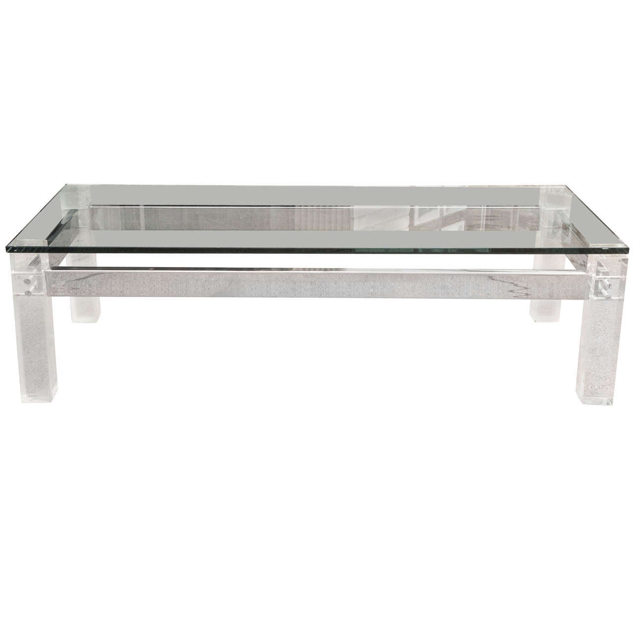 A Vintage 70's Lucite & Chrome Glass Topped Coffee Table