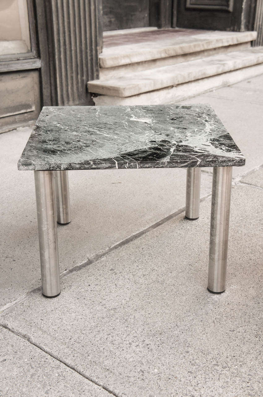 Unknown Pair of Vintage 1970s Stainless Steel and Marble Topped Coffee Tables For Sale