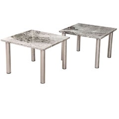 Pair of Vintage 1970s Stainless Steel and Marble Topped Coffee Tables