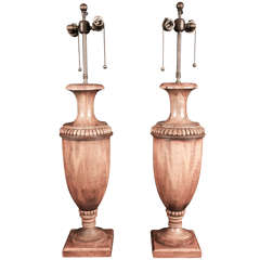 A Pair of Carved Pine Urn Form Lamps From Jack Warner's Estate