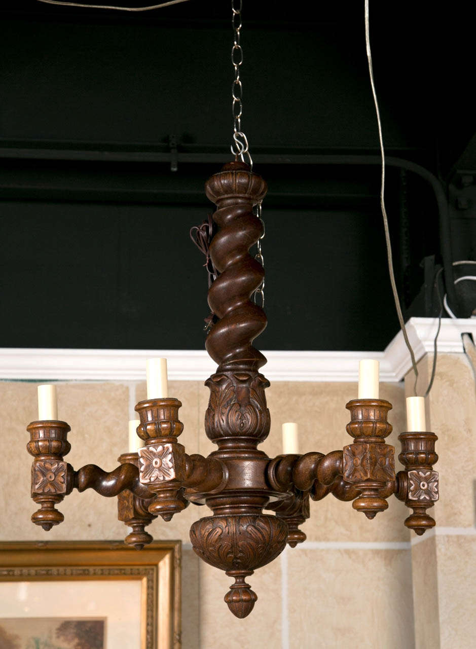 English Barley twist chandelier circa 19 century with six arms . Has been wired recently.