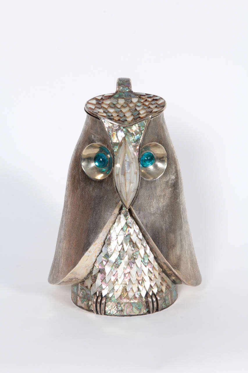Abalone Inlaid Silver Pitcher by Los Castillo