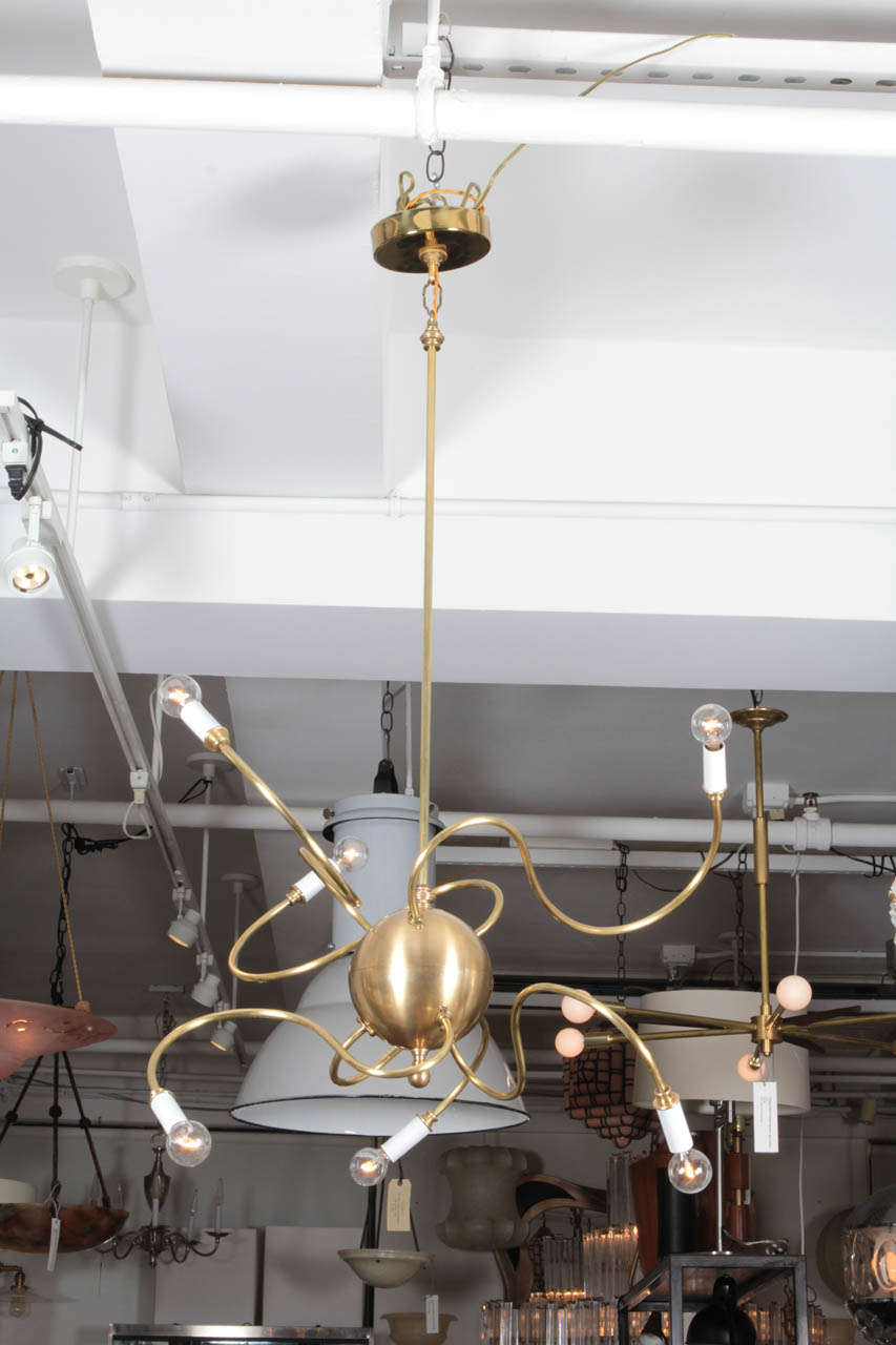 Mid-Century Modern Atom Six-Arm Brass Sputnik Light Fixture
