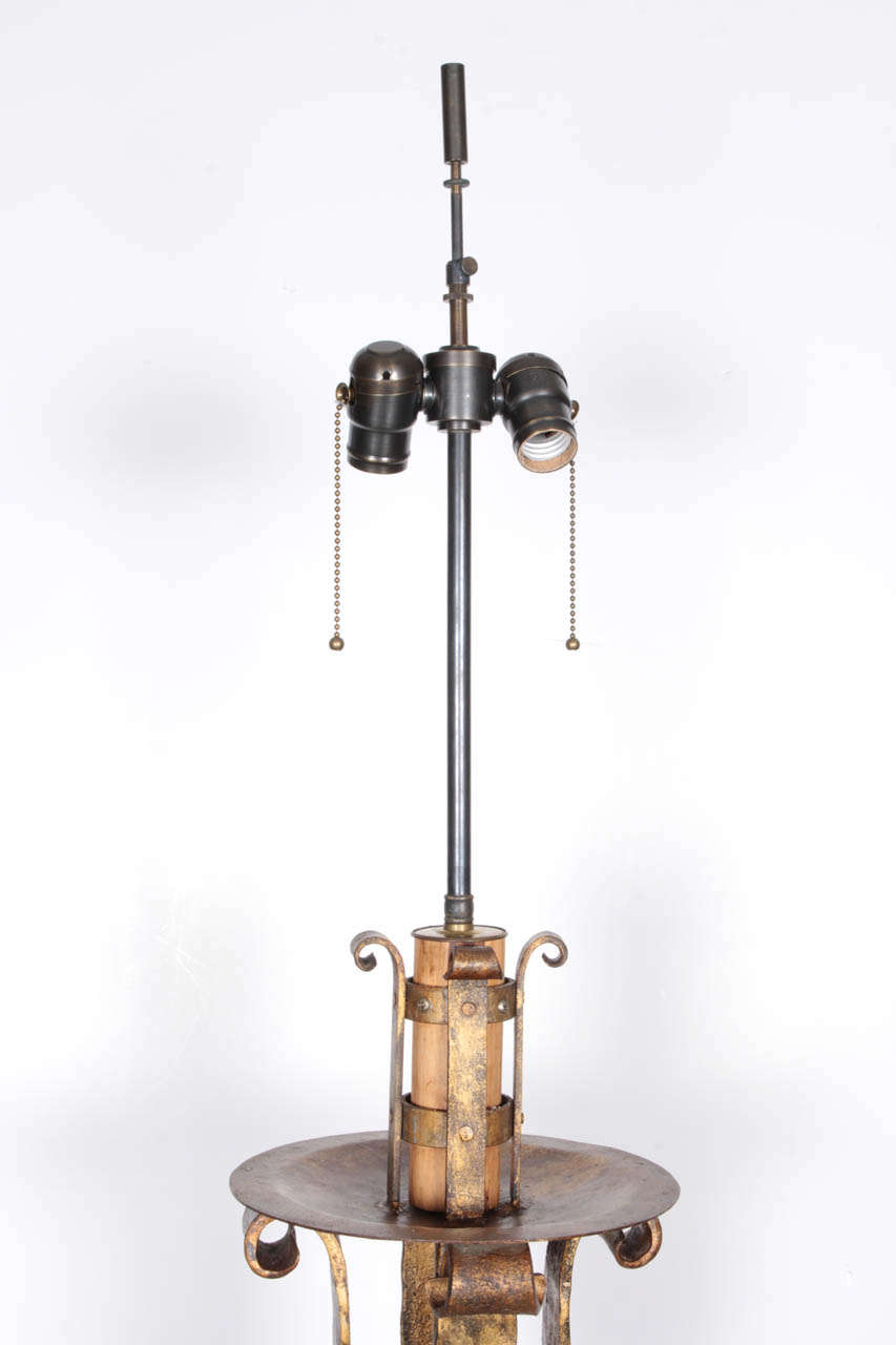 19th Century French Gilt Wrought Iron Floor Lamp In Excellent Condition In New York, NY