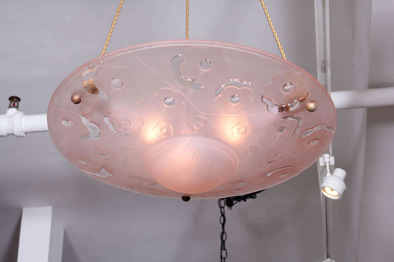 Laliquestyle Pink Glass Pendant Light Fixture by Deguez For Sale at