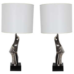 Pair of Brutual Style Chrome Lamps by Laurel