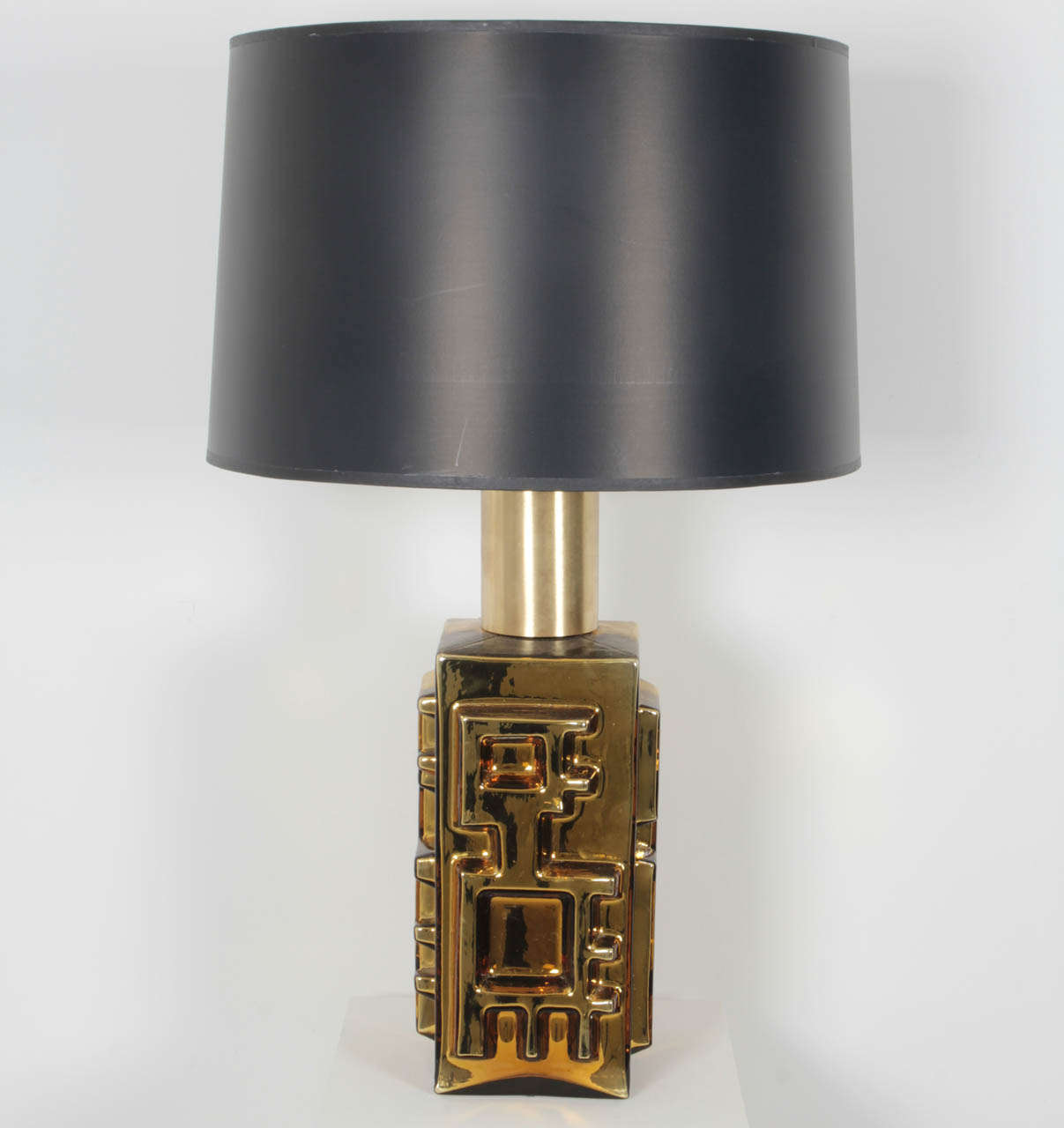 Fantastic pair of gold glass lamps with a 3D abstract relief design by Johanfors.
