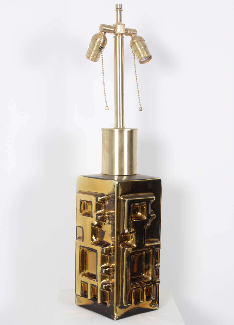 1960's Abstract Gold Glass Lamps by Johanfors In Excellent Condition In New York, NY