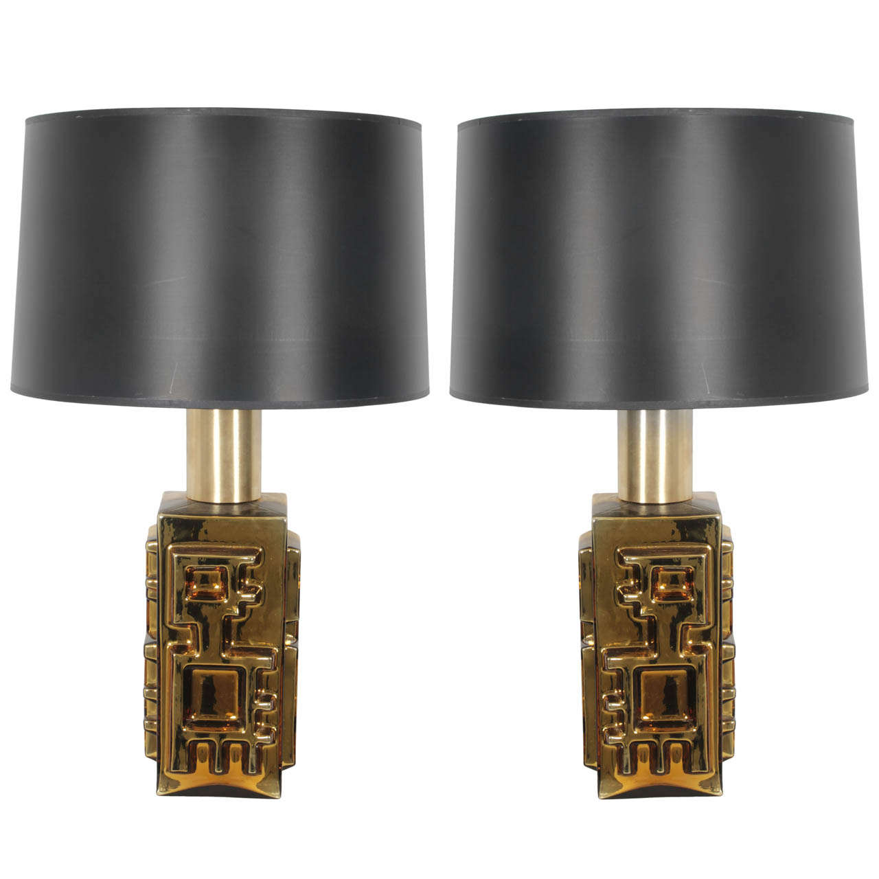 1960's Abstract Gold Glass Lamps by Johanfors