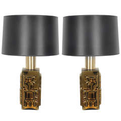 1960's Abstract Gold Glass Lamps by Johanfors