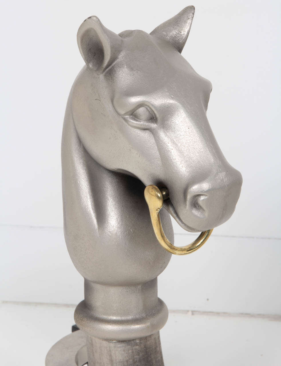 Satin Nickel Equestrian Andirons In Excellent Condition In New York, NY