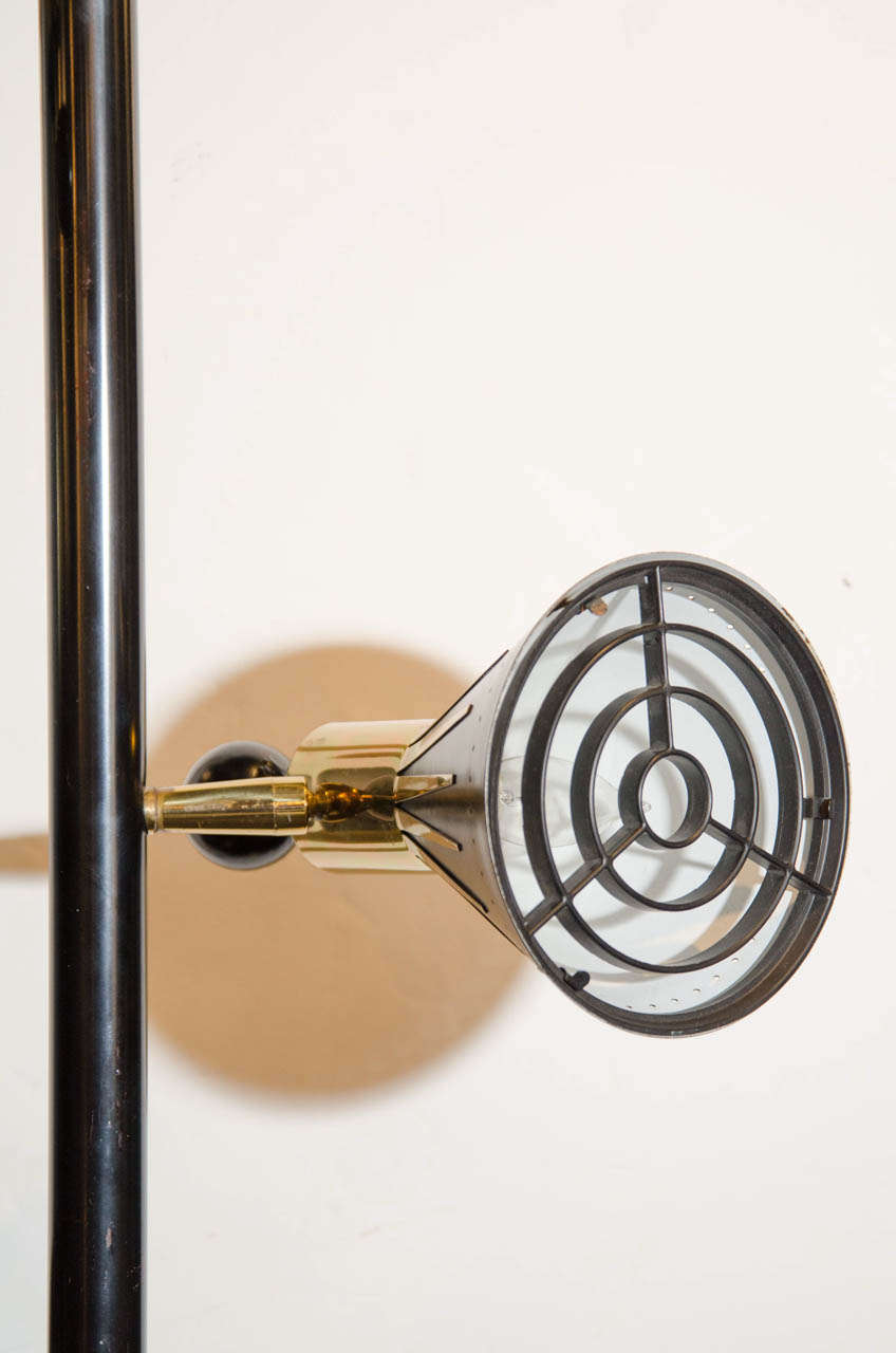 Mid-Century Modern Mid Century Modern Brass & Black Enamel Floor Lamp w/Tension Pole by Stiffel