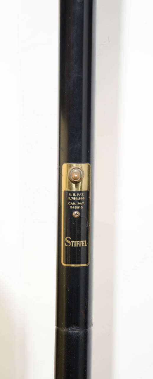 20th Century Mid Century Modern Brass & Black Enamel Floor Lamp w/Tension Pole by Stiffel