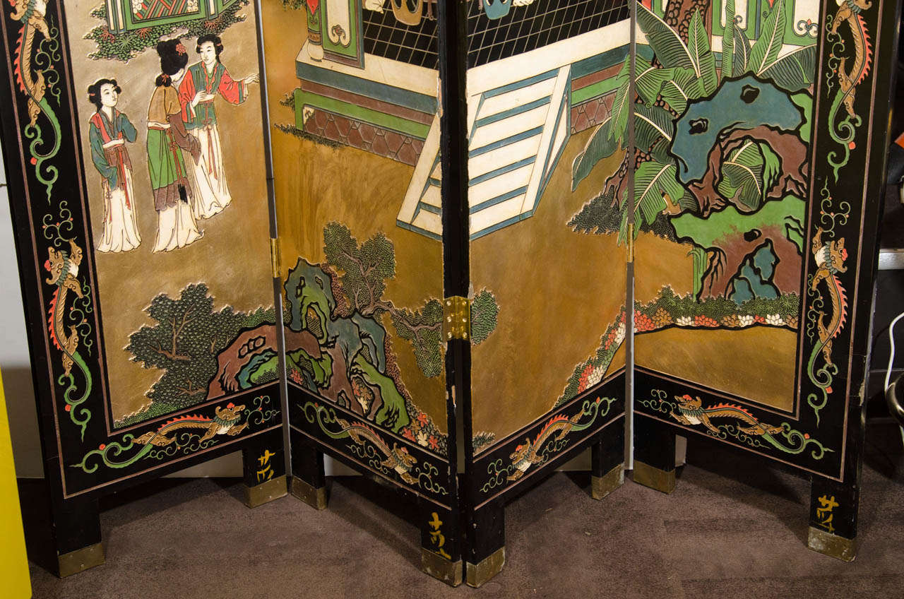 XIXe siècle Paravent japonais ancien rare et exceptionnel avec motifs sculptés à la main