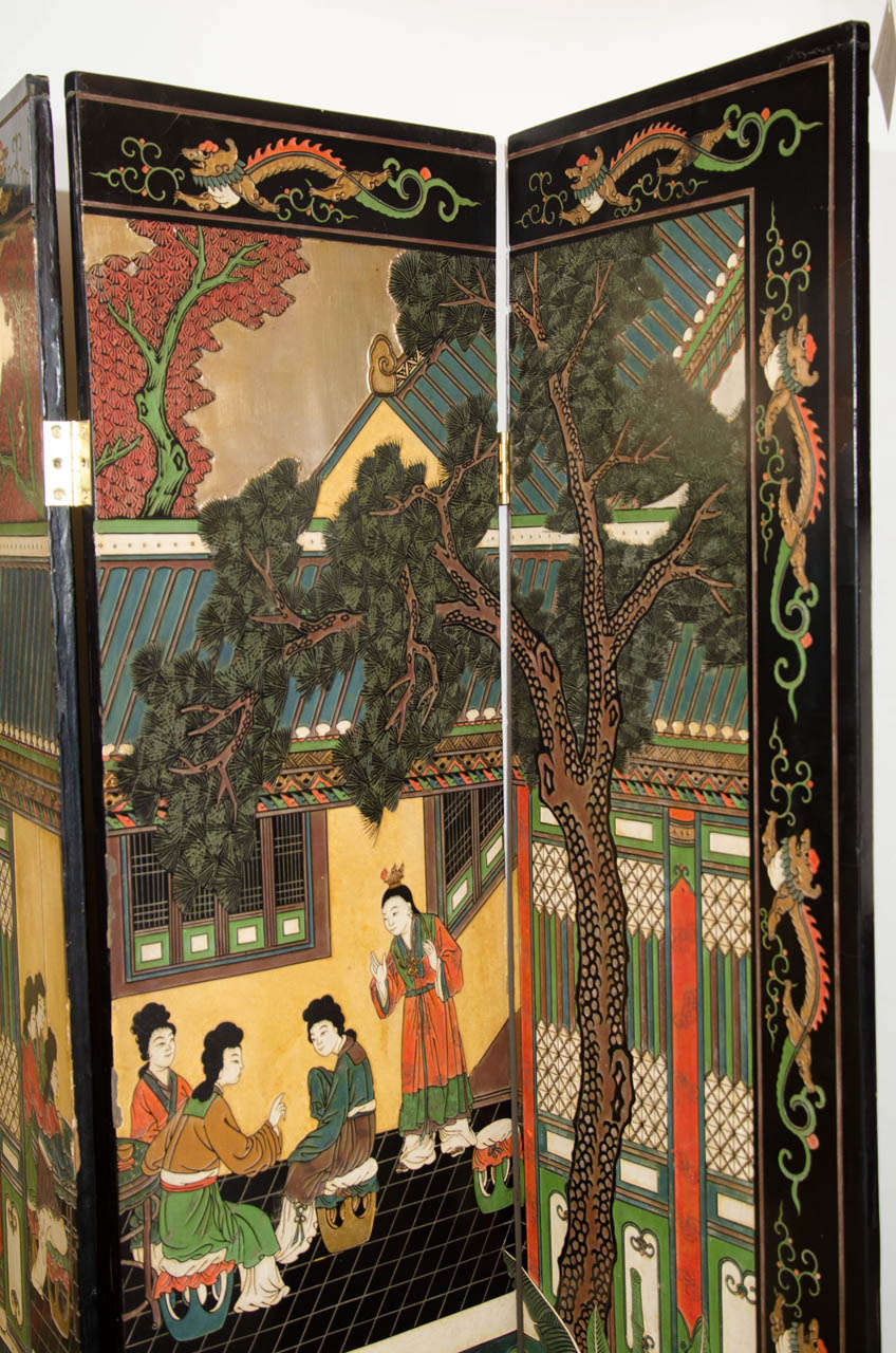 Paravent japonais ancien rare et exceptionnel avec motifs sculptés à la main 1