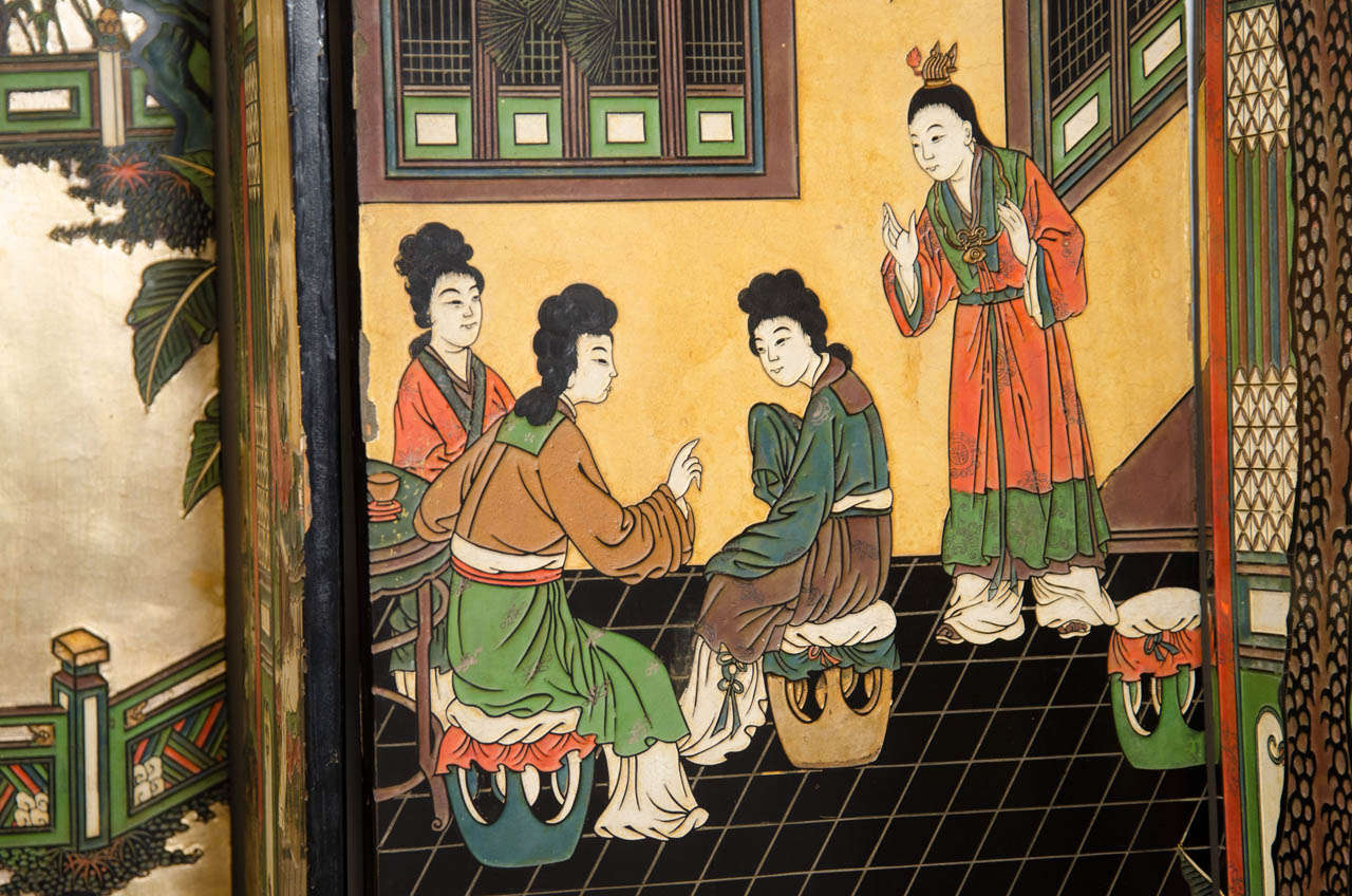 Paravent japonais ancien rare et exceptionnel avec motifs sculptés à la main 2