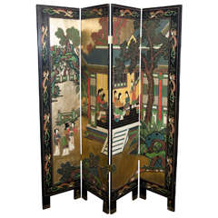 Rare & Exceptional Antique Japanese Screen with Hand Carved Designs