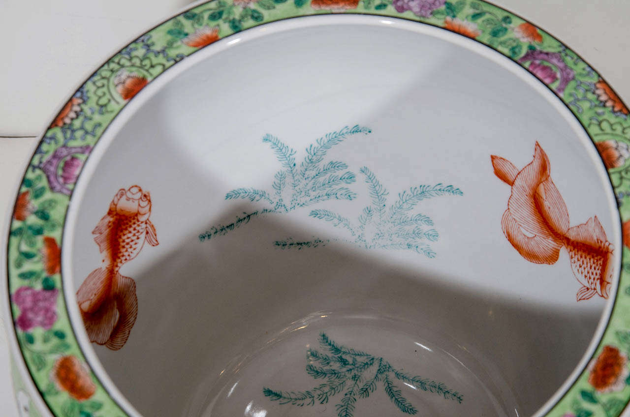19th Century Exquisite Chinese Antique Famille Verte Porcelain FIsh Bowl / Jardiniere