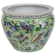 Exquisite chinois antique Famille Verte Porcelaine FIsh Bowl / Jardiniere
